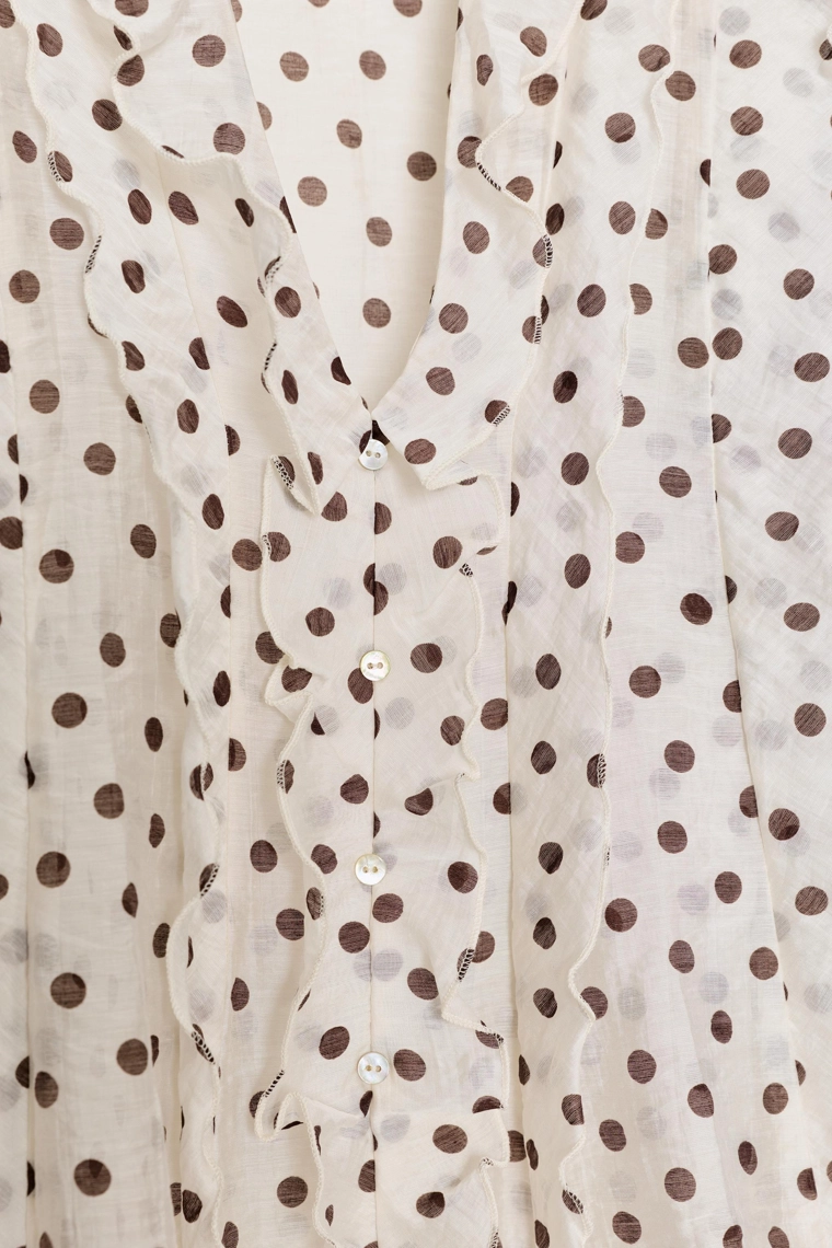 БЛУЗА В ГОРОШЕК С ВОЛАНАМИ