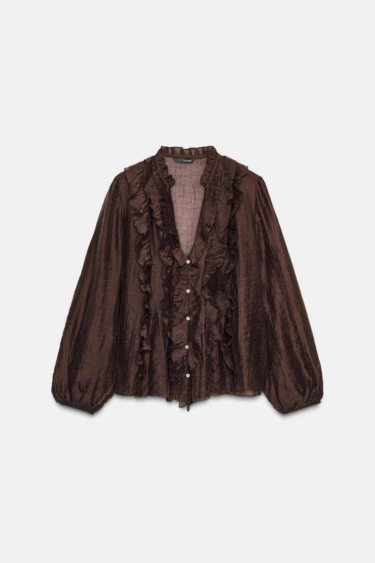 БЛУЗА В ГОРОШЕК С ВОЛАНАМИ