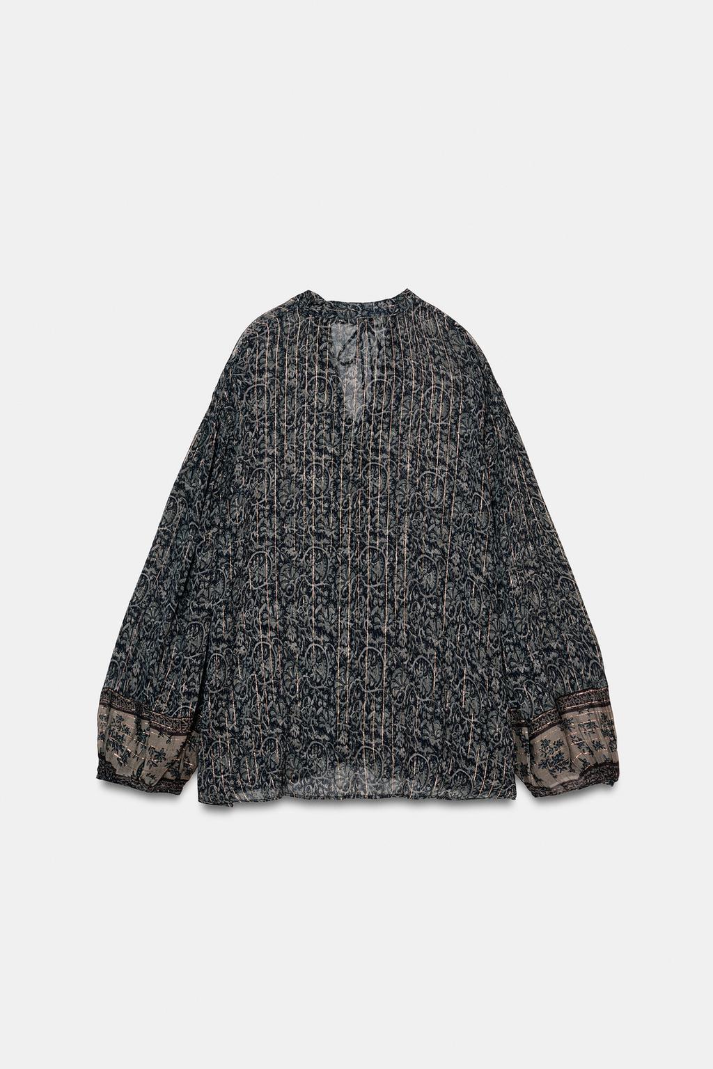 БЛУЗА ИЗ ТКАНИ С ПРИНТОМ И БЛЕСТЯЩЕЙ НИТЬЮ