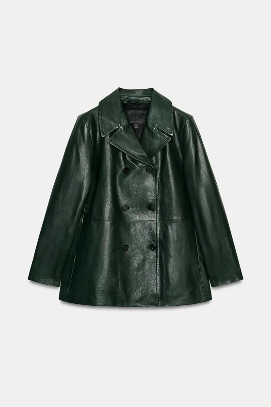 Укороченный кожаный блейзер с двубортной застежкой zw collection limited edition