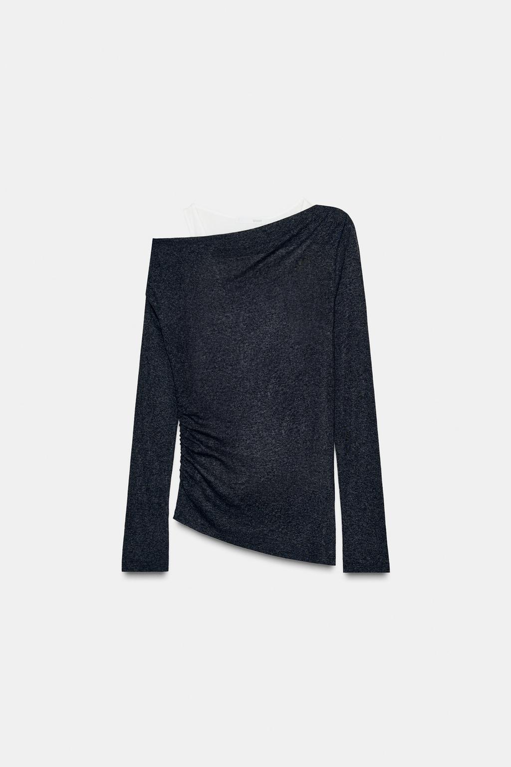 ФУТБОЛКА АСИММЕТРИЧНОГО КРОЯ С ЭФФЕКТОМ ДВОЙНОЙ ТКАНИ