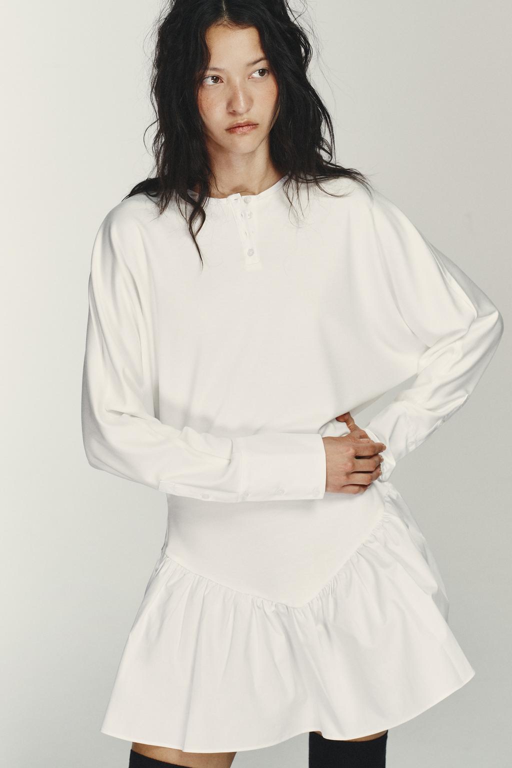 КОРОТКОЕ КОМБИНИРОВАННОЕ ПЛАТЬЕ С РУКАВАМИ «ЛЕТУЧАЯ МЫШЬ»