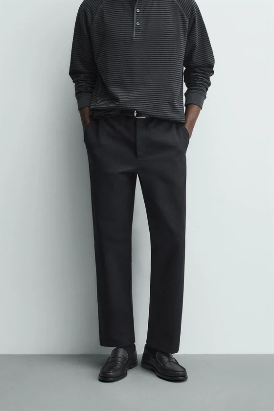 БРЮКИ STRAIGHT FIT ИЗ РЕЛЬЕФНОЙ ТКАНИ