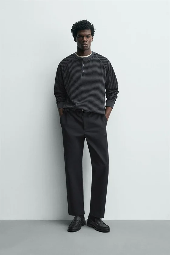 БРЮКИ STRAIGHT FIT ИЗ РЕЛЬЕФНОЙ ТКАНИ