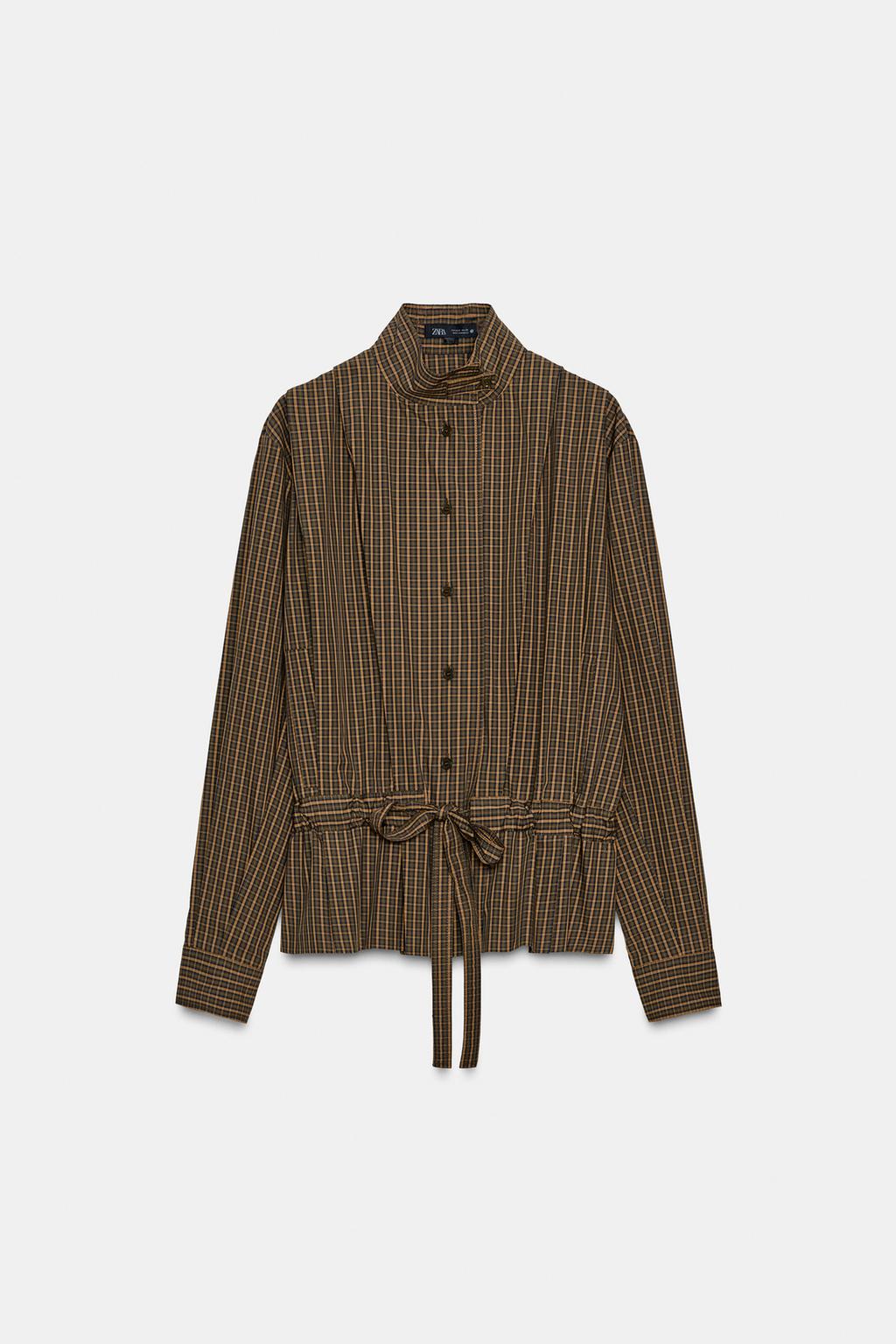 РУБАШКА ИЗ ХЛОПКА В КЛЕТКУ С ЗАВЯЗКАМИ — ZW COLLECTION
