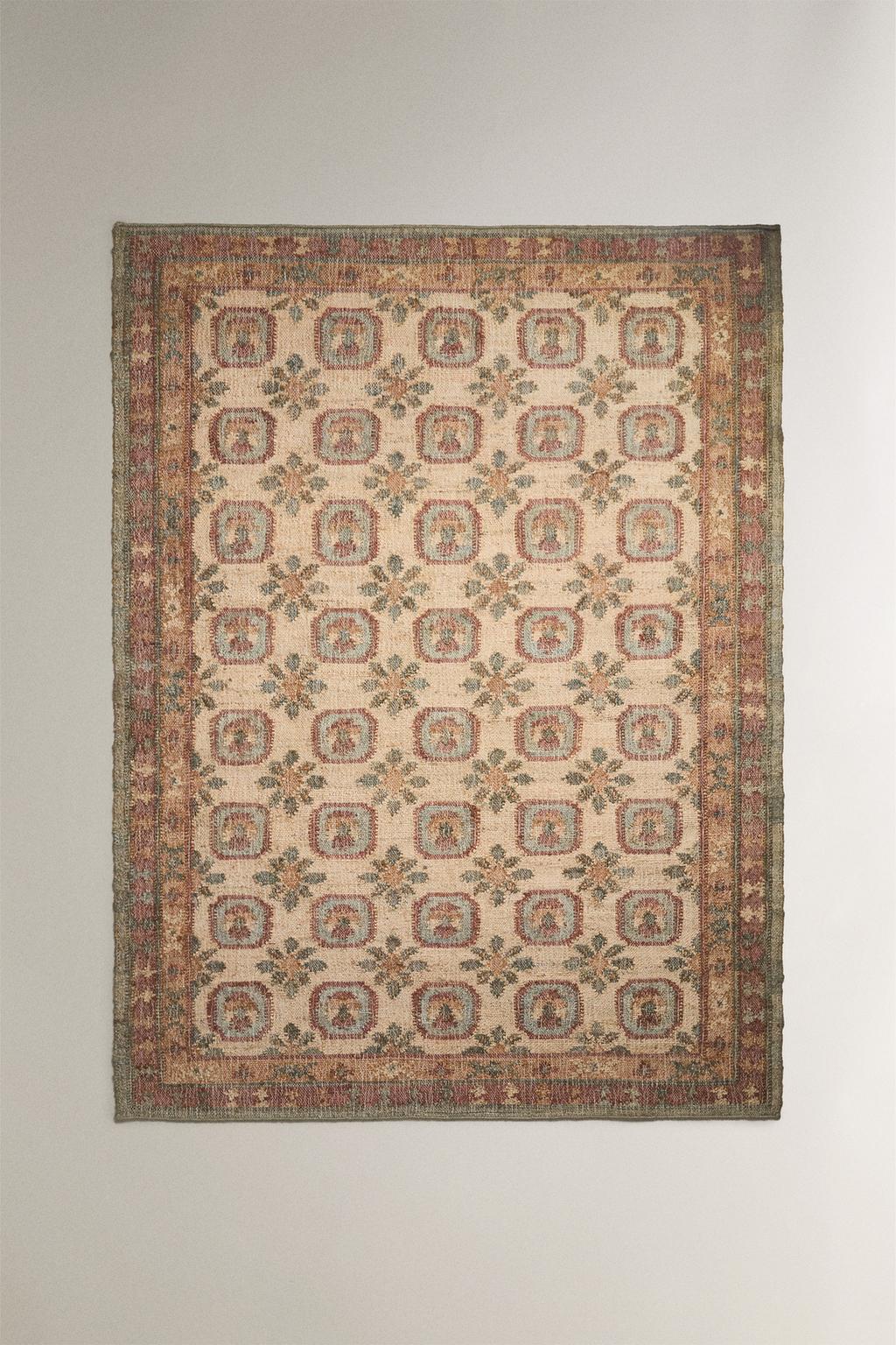 Джутовый ковер с цветочным принтом