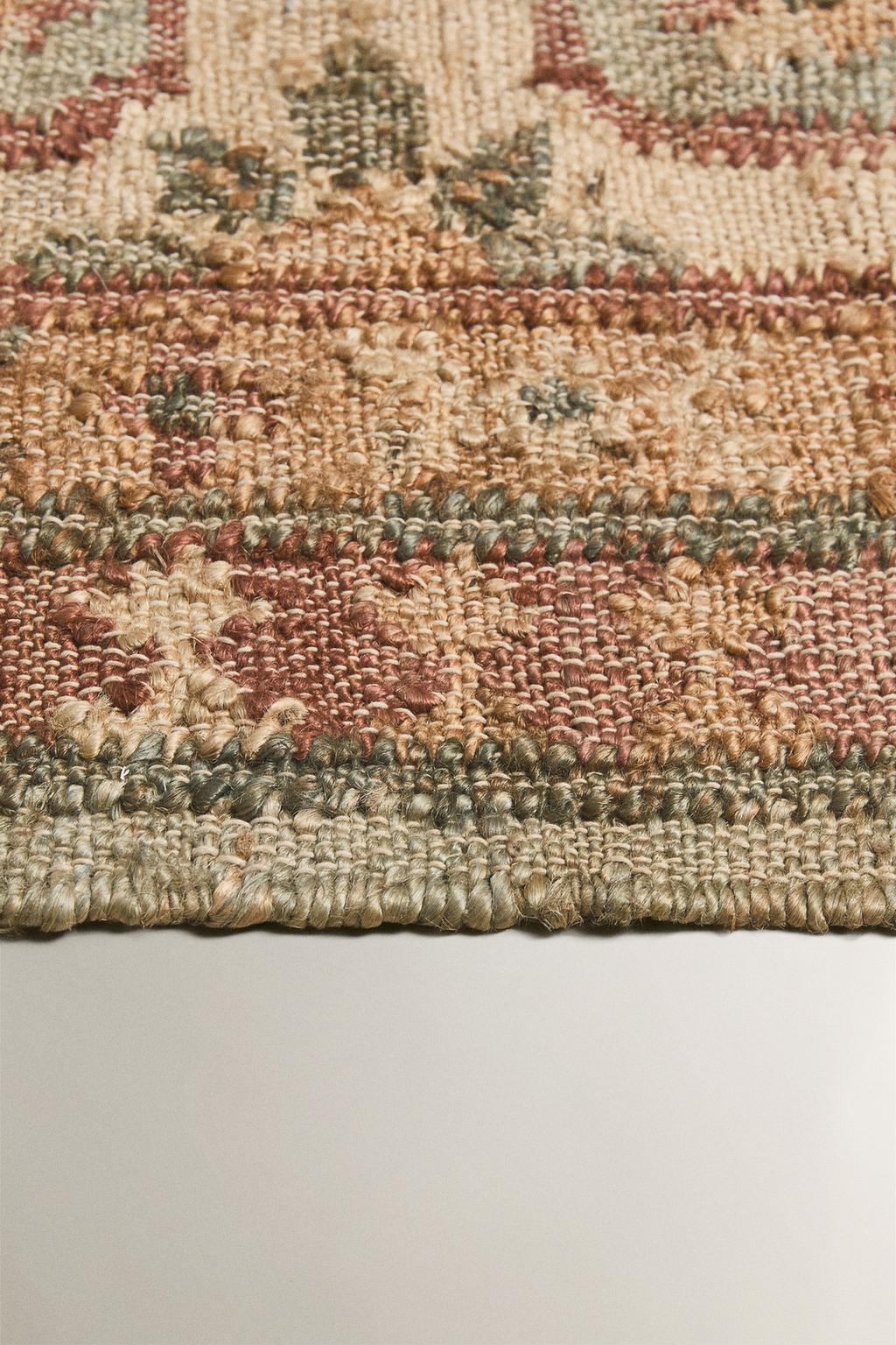 Джутовый ковер с цветочным принтом