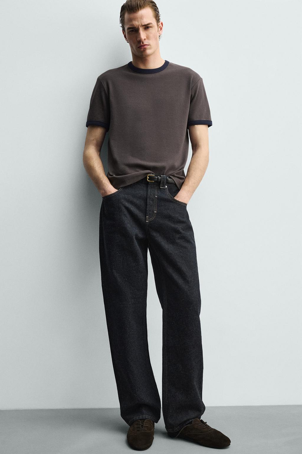 ФУТБОЛКА В РУБЧИК С КОНТРАСТНОЙ ОТДЕЛКОЙ БАЗОВАЯ