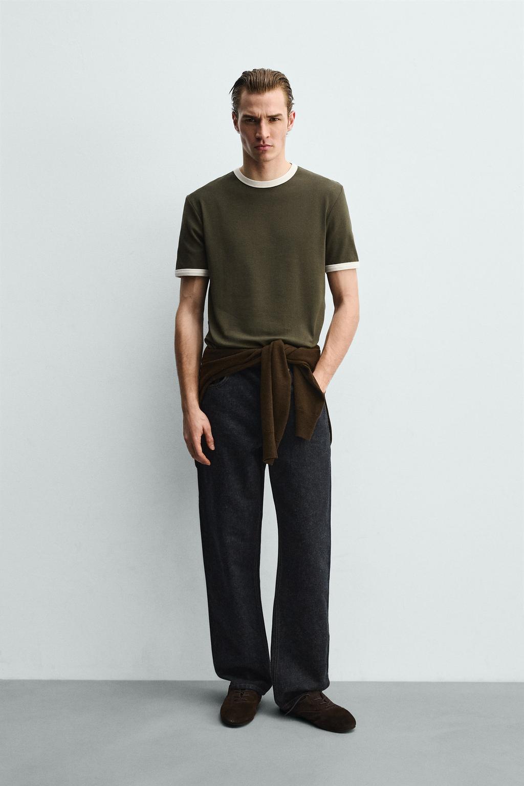 ФУТБОЛКА В РУБЧИК С КОНТРАСТНОЙ ОТДЕЛКОЙ БАЗОВАЯ