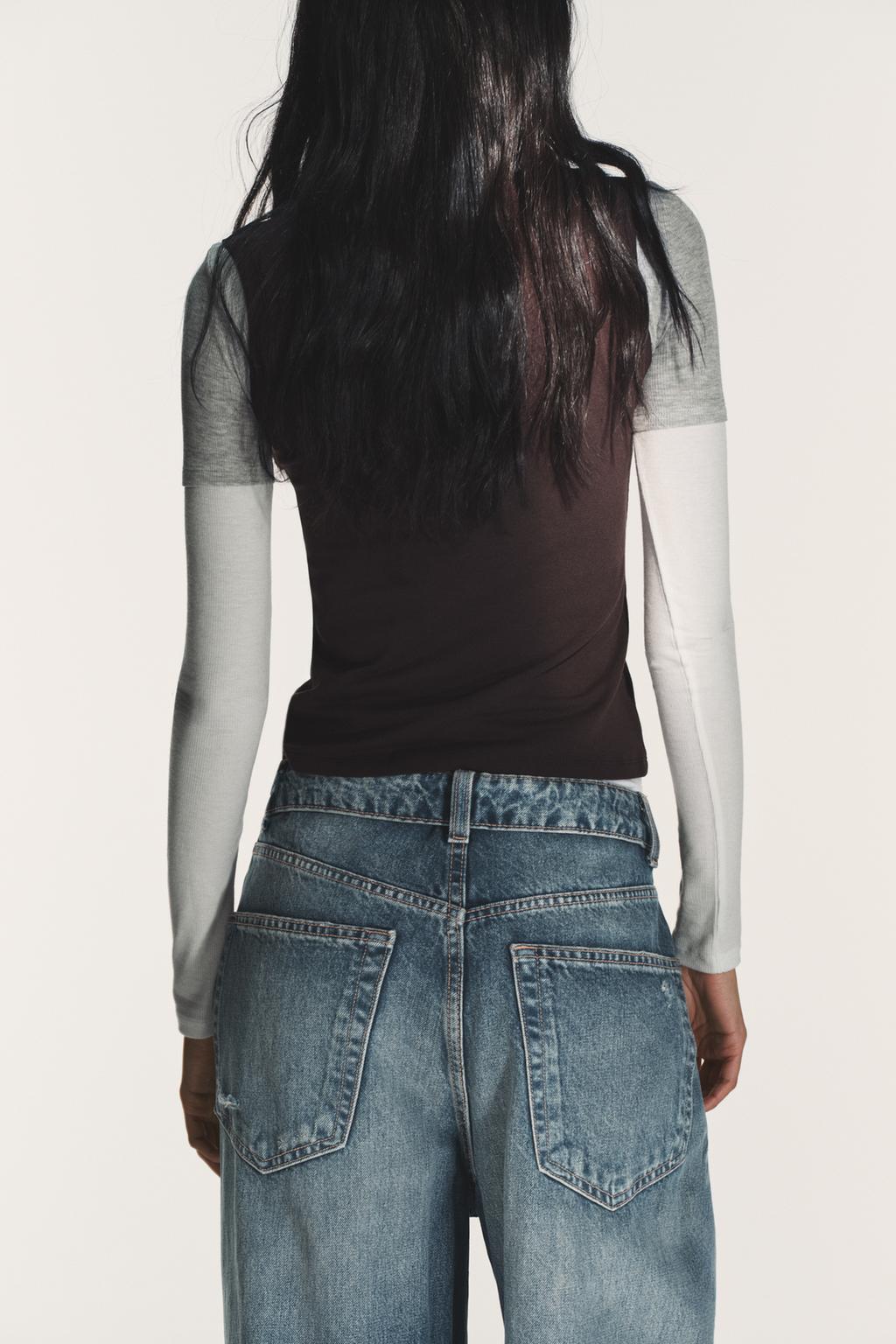 ФУТБОЛКА С ЭФФЕКТОМ ТРОЙНОГО СЛОЯ И ДЛИННЫМИ РУКАВАМИ