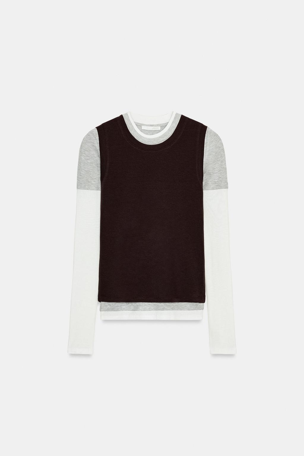 ФУТБОЛКА С ЭФФЕКТОМ ТРОЙНОГО СЛОЯ И ДЛИННЫМИ РУКАВАМИ