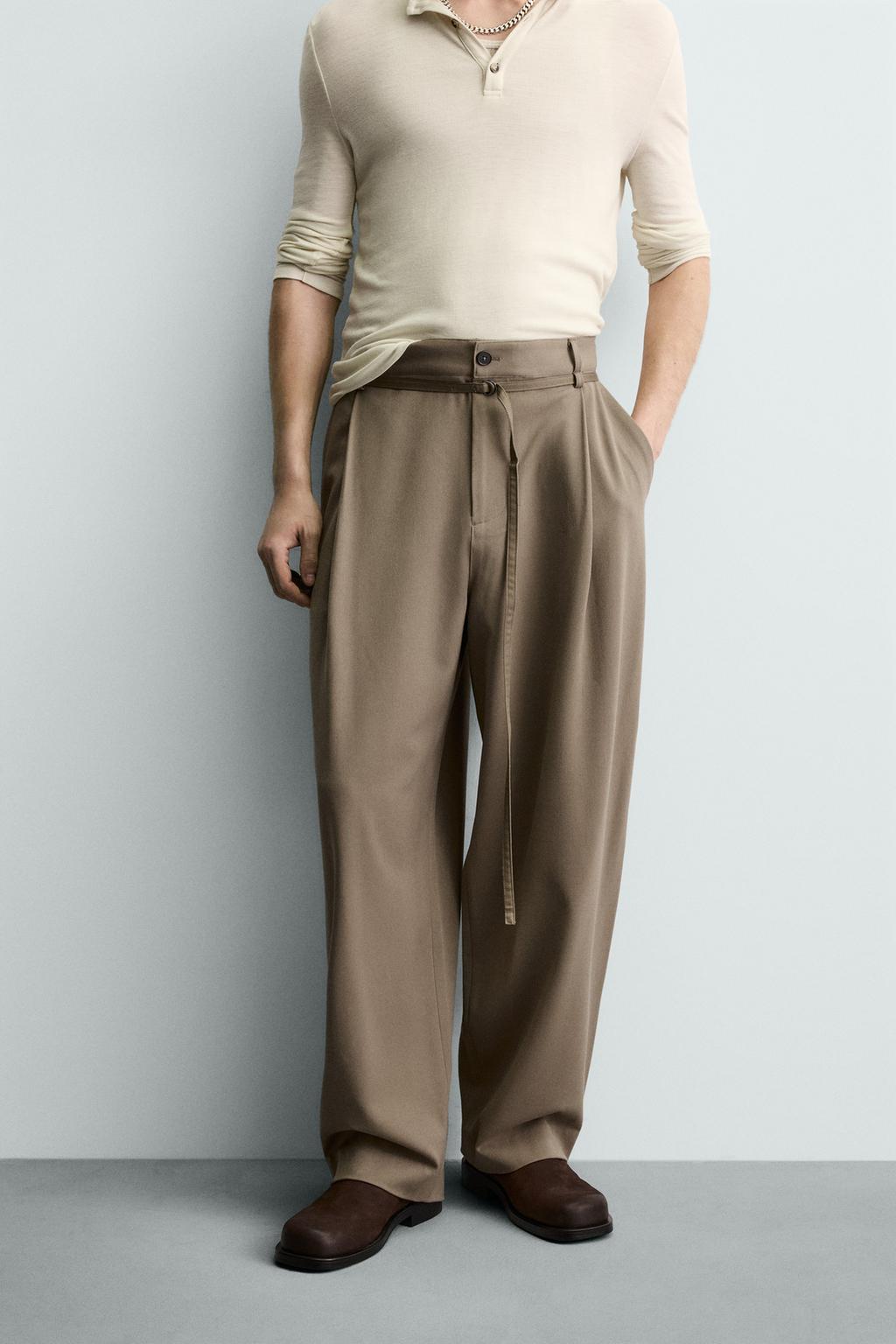 БРЮКИ BALLOON FIT С ЗАЩИПАМИ И ПОЯСОМ