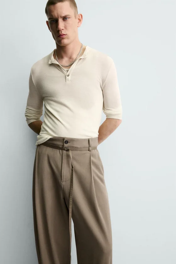 БРЮКИ BALLOON FIT С ЗАЩИПАМИ И ПОЯСОМ