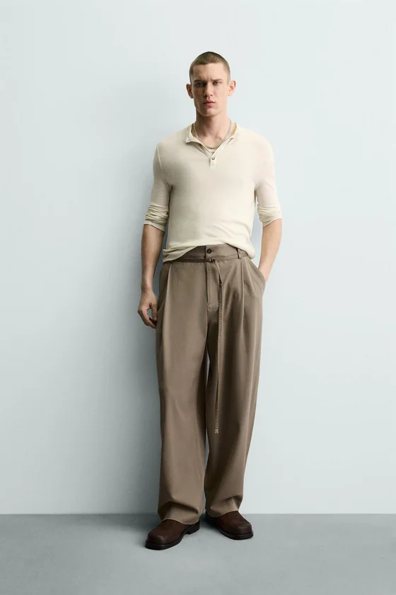 БРЮКИ BALLOON FIT С ЗАЩИПАМИ И ПОЯСОМ