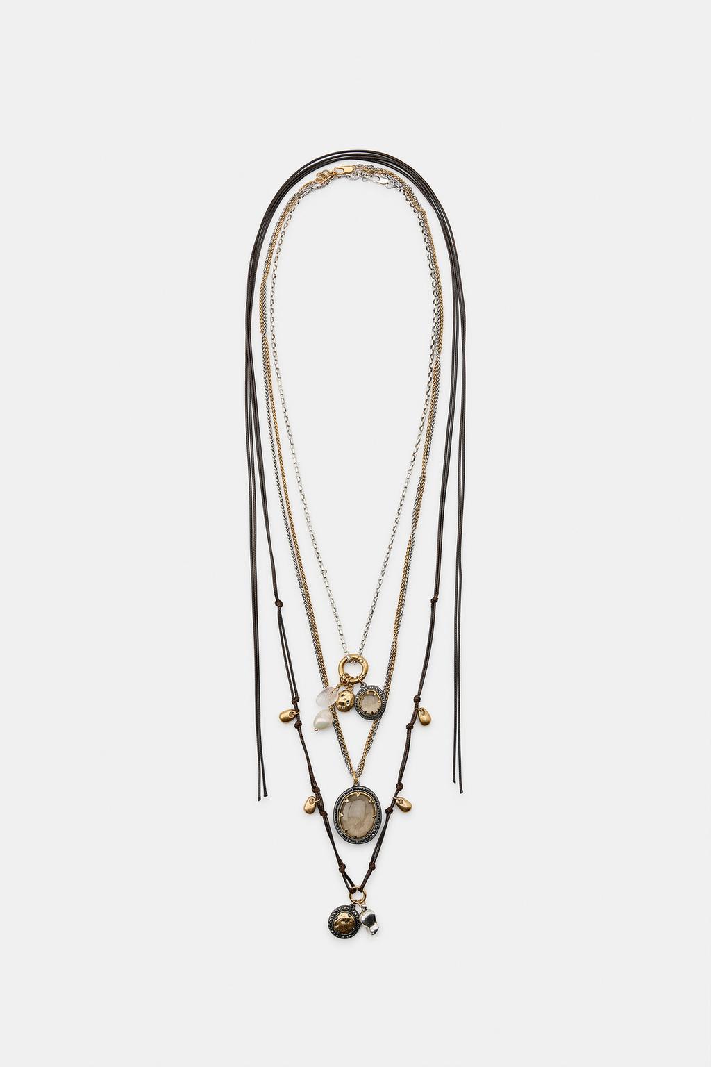 НАБОР ИЗ ТРЕХ ОЖЕРЕЛИЙ С КАМНЯМИ И ШАРМАМИ