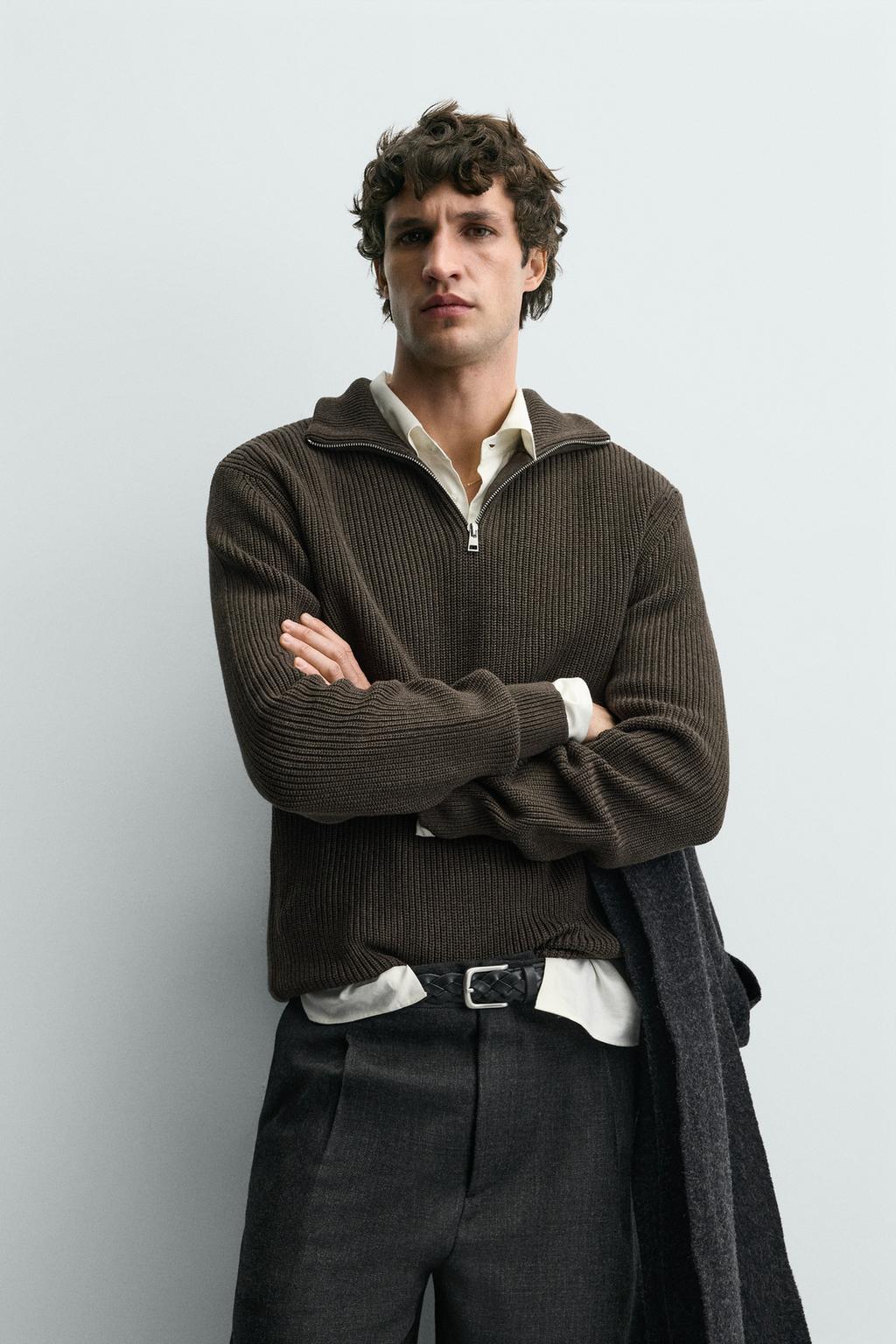 СВИТЕР ИЗ ЖЕМЧУЖНОЙ ВЯЗКИ С ВОРОТНИКОМ НА МОЛНИИ