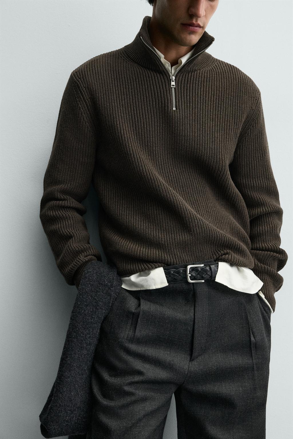 СВИТЕР ИЗ ЖЕМЧУЖНОЙ ВЯЗКИ С ВОРОТНИКОМ НА МОЛНИИ