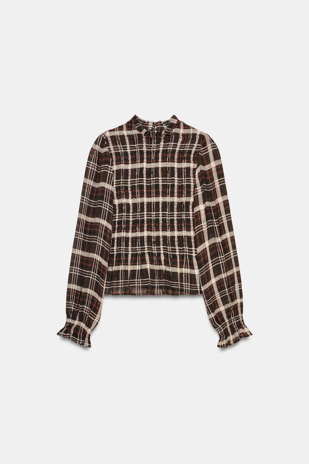 РУБАШКА В КЛЕТКУ С ЭЛАСТИЧНЫМ ЖАТЫМ УЗОРОМ