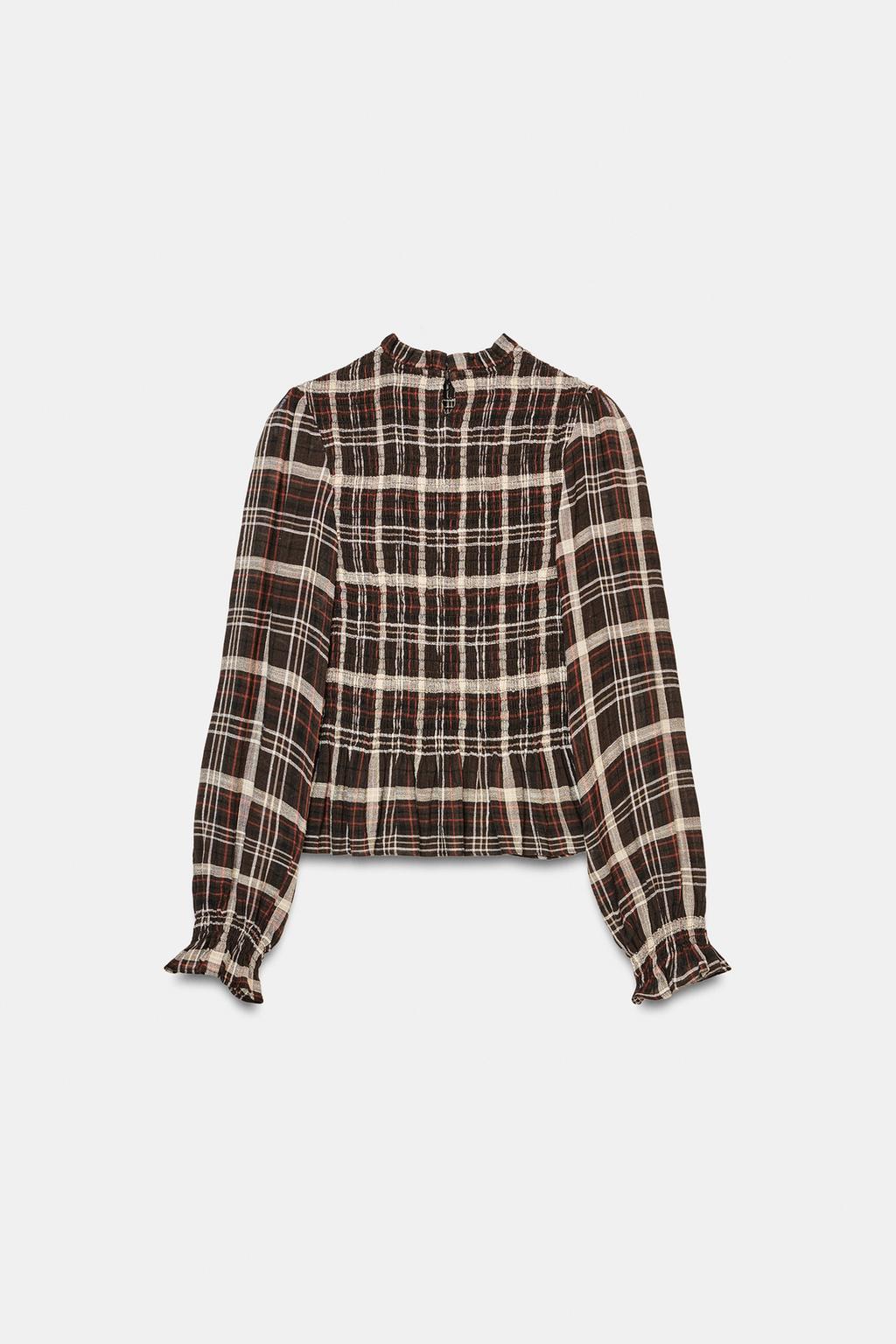 РУБАШКА В КЛЕТКУ С ЭЛАСТИЧНЫМ ЖАТЫМ УЗОРОМ