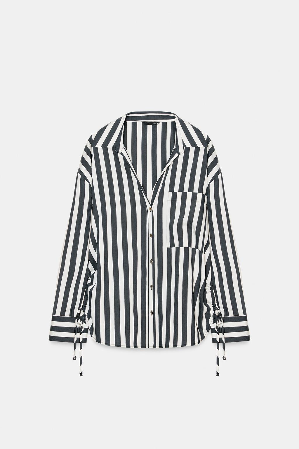 РУБАШКА В ПОЛОСКУ СО ШНУРКАМИ ПО БОКАМ