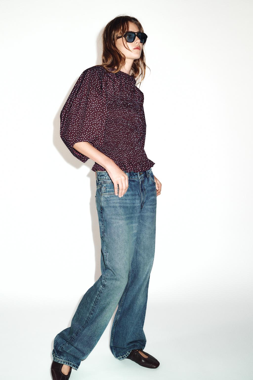 БЛУЗА В ГОРОШЕК С ОБЪЕМНЫМИ РУКАВАМИ