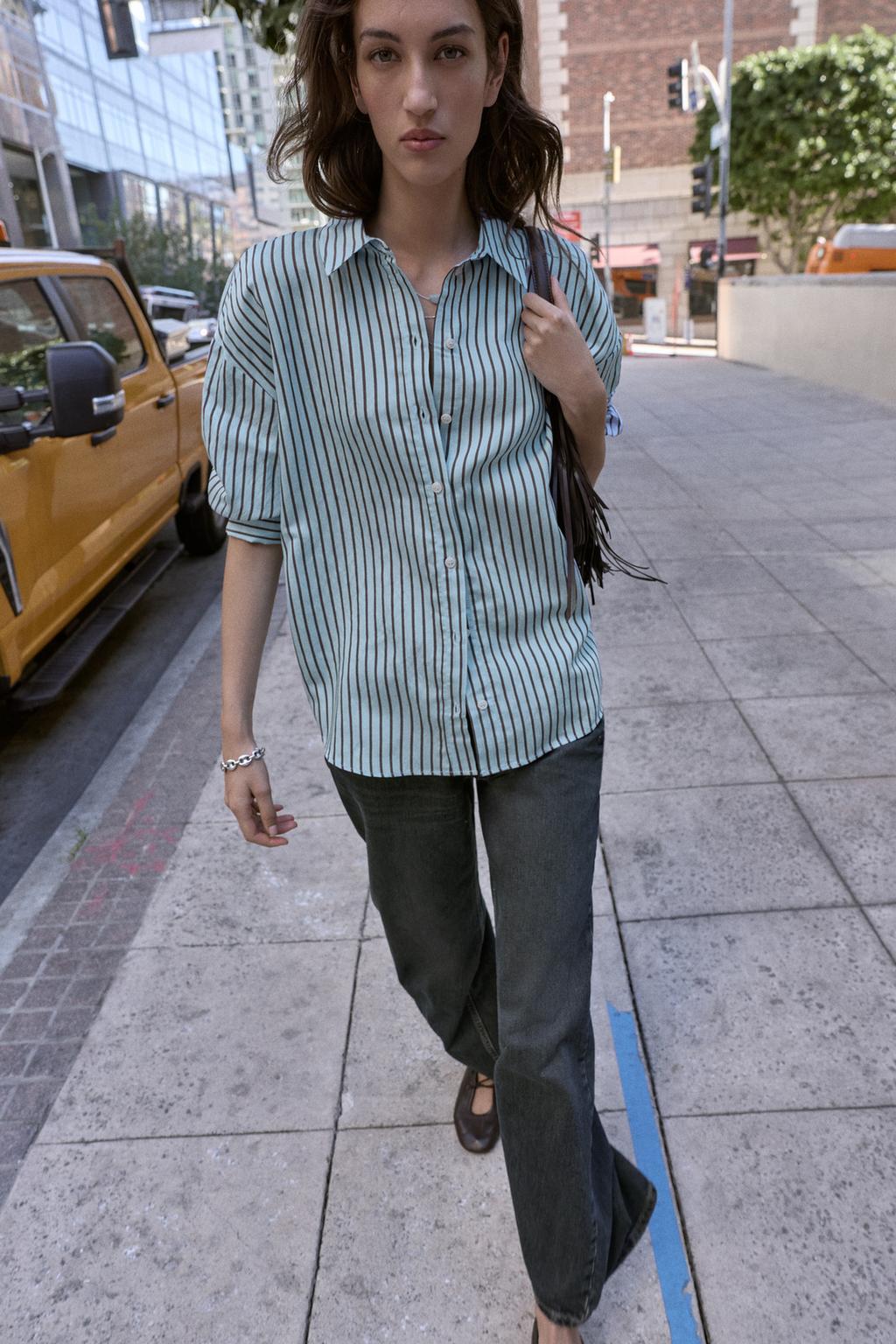 РУБАШКА ОВЕРСАЙЗ ИЗ ПОПЛИНА В ПОЛОСКУ