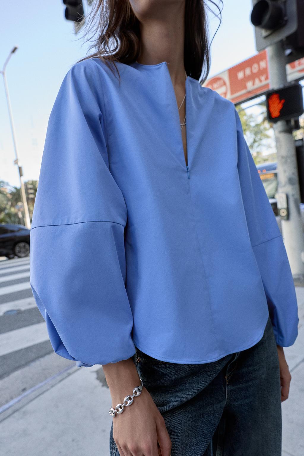 РУБАШКА ИЗ ПОПЛИНА С ОБЪЕМНЫМИ РУКАВАМИ