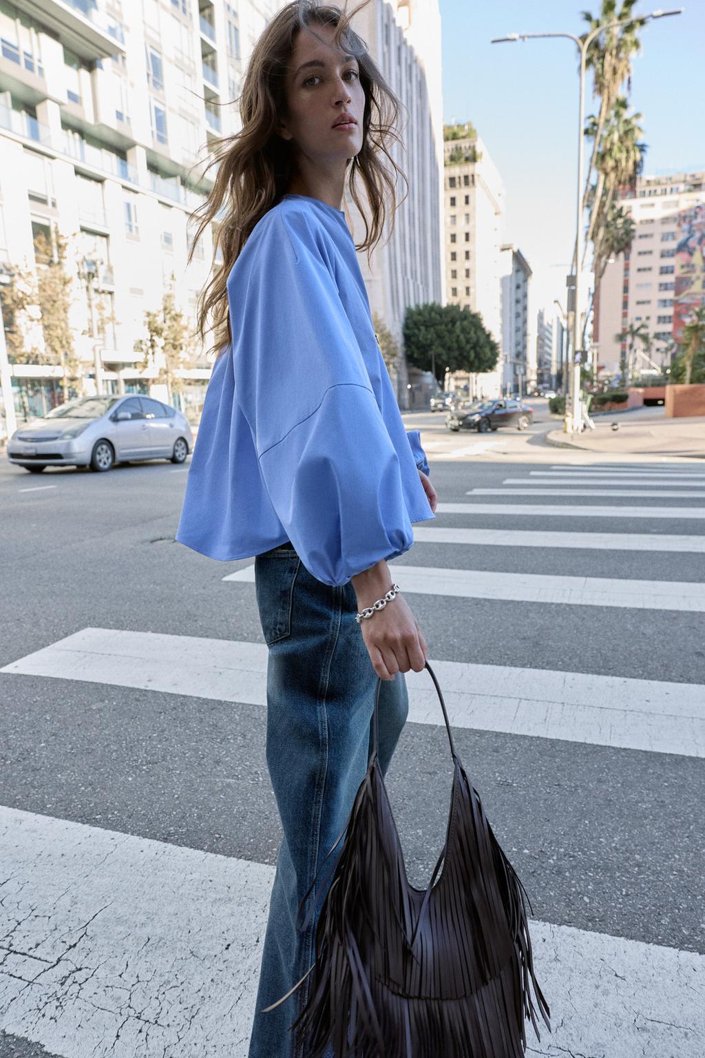 РУБАШКА ИЗ ПОПЛИНА С ОБЪЕМНЫМИ РУКАВАМИ