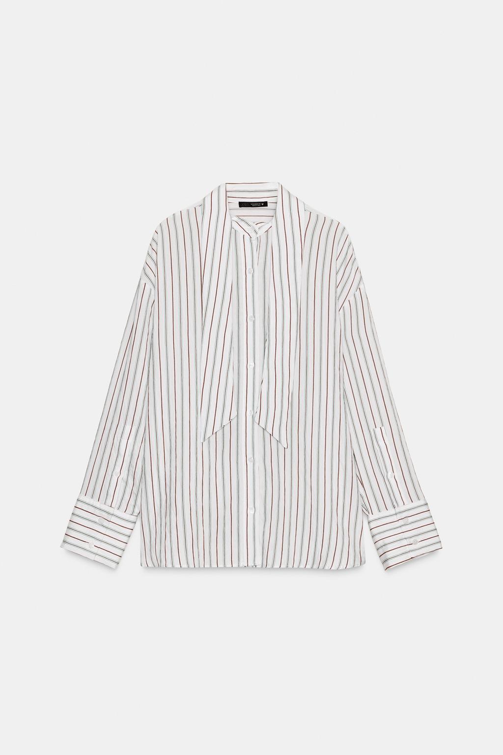 РУБАШКА СВОБОДНОГО КРОЯ В ПОЛОСКУ С ШАРФОМ