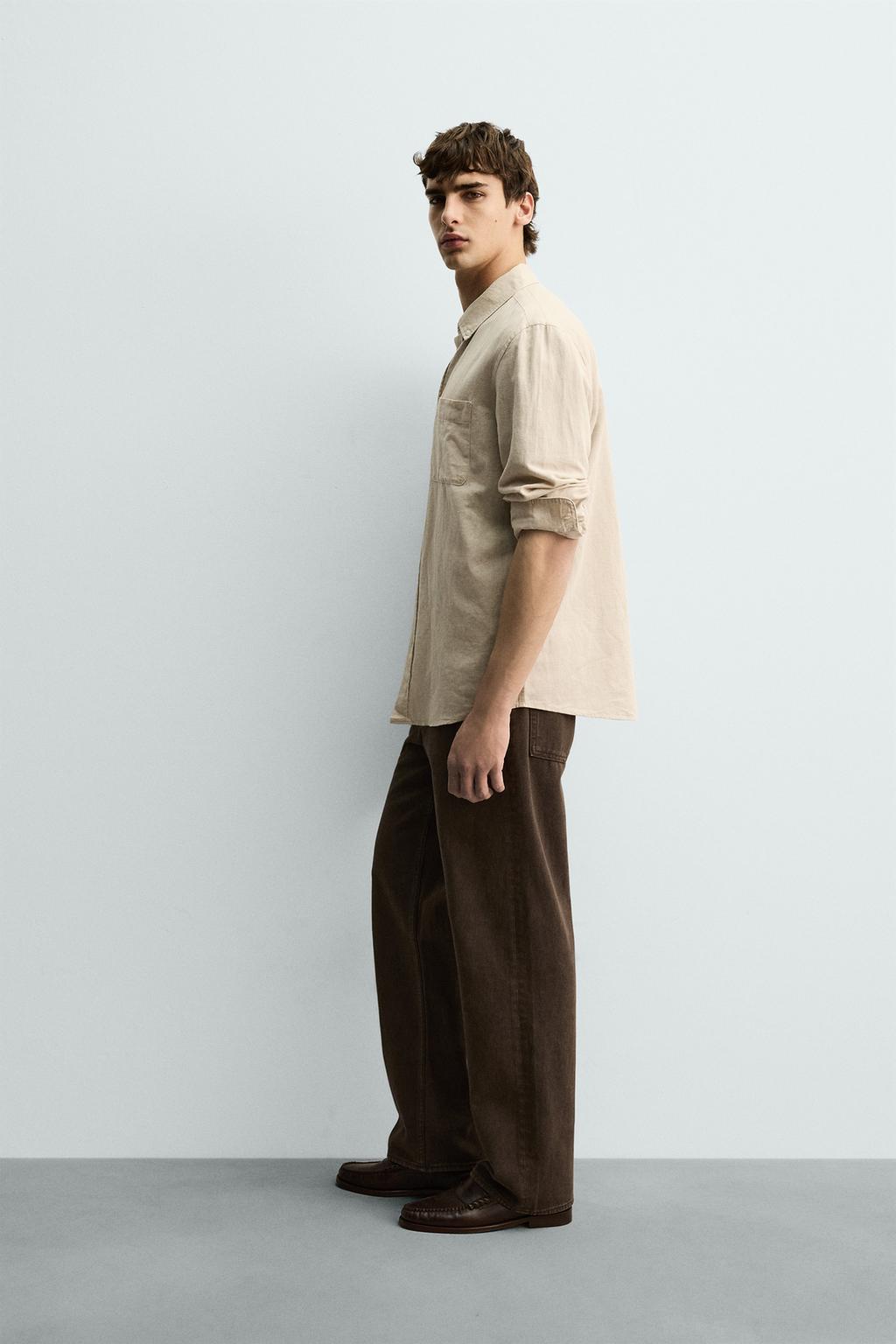 Рубашка свободного кроя из льна и хлопка