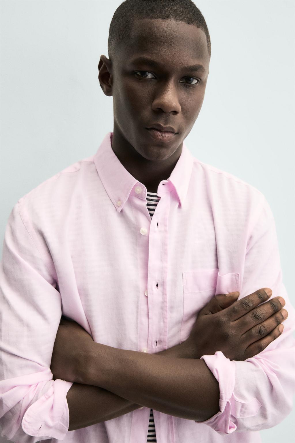 Рубашка свободного кроя из льно-хлопковой ткани