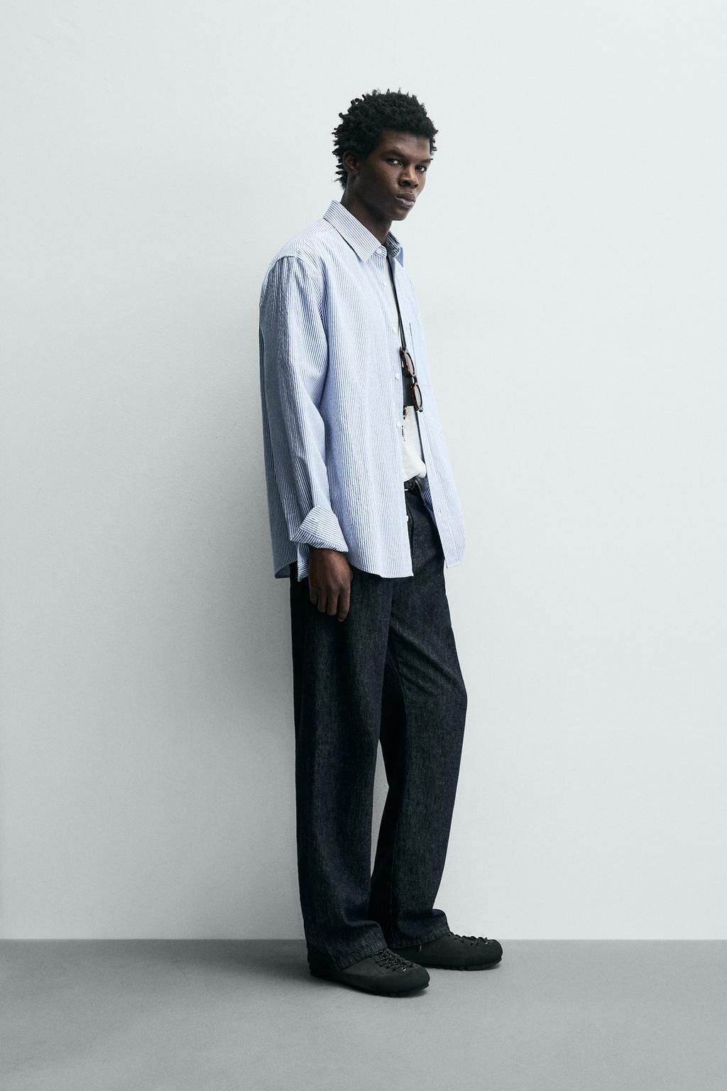 РУБАШКА В ПОЛОСКУ С ЖАТЫМ ЭФФЕКТОМ