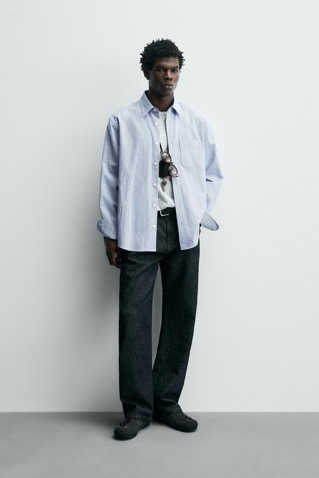 РУБАШКА В ПОЛОСКУ С ЖАТЫМ ЭФФЕКТОМ