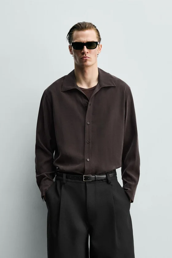 РУБАШКА RELAXED FIT ИЗ СТРУЯЩЕЙСЯ ТКАНИ