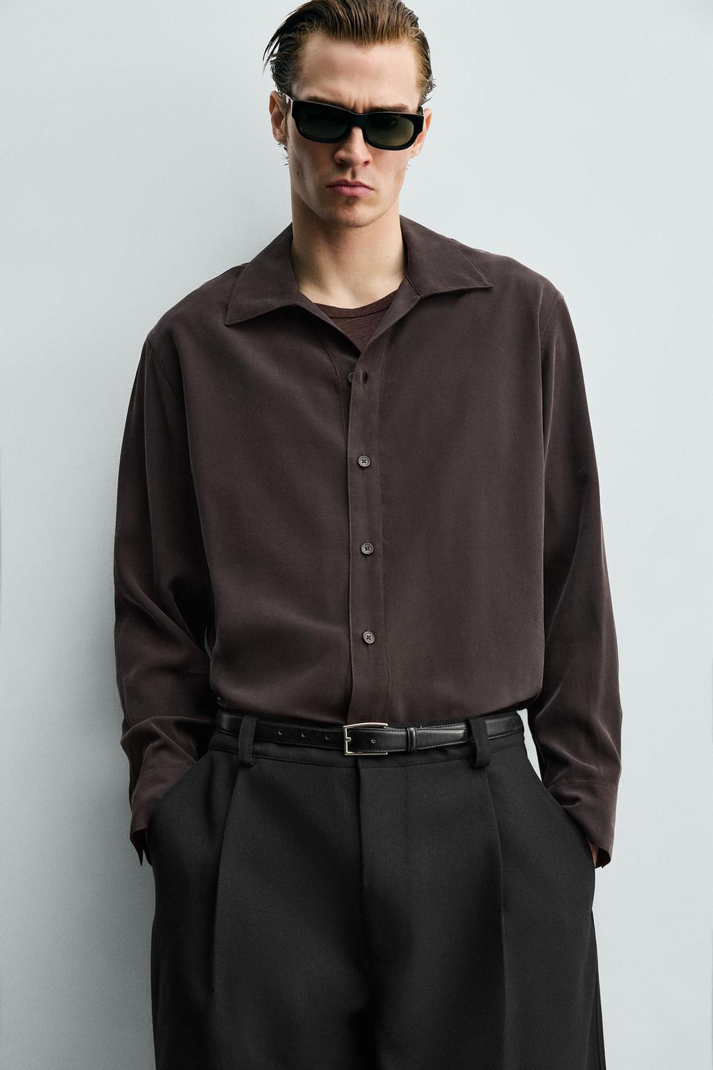 РУБАШКА RELAXED FIT ИЗ СТРУЯЩЕЙСЯ ТКАНИ