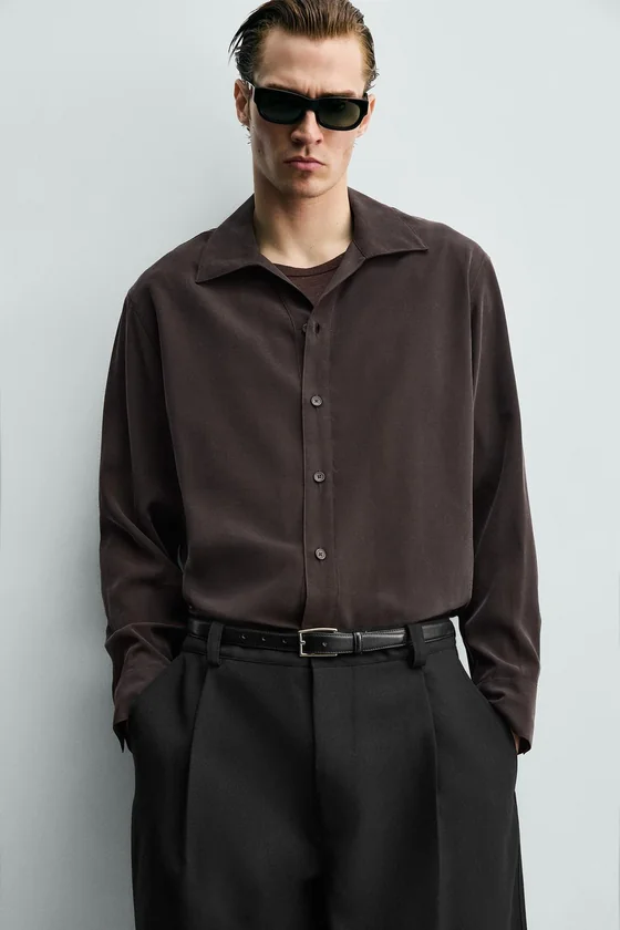 РУБАШКА RELAXED FIT ИЗ СТРУЯЩЕЙСЯ ТКАНИ