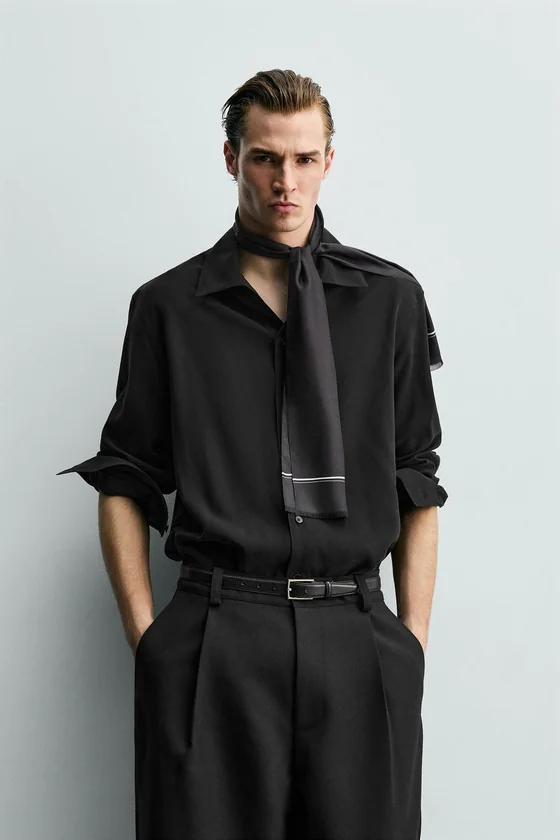 РУБАШКА RELAXED FIT ИЗ СТРУЯЩЕЙСЯ ТКАНИ