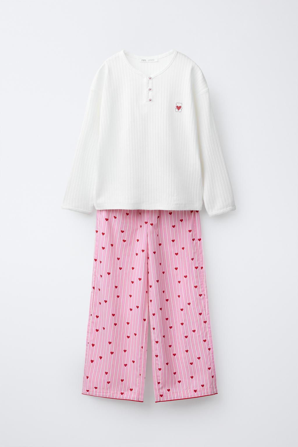 6-14 ЛЕТ/ КОМБИНИРОВАННАЯ ПИЖАМА В ПОЛОСКУ С СЕРДЦАМИ