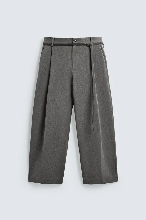 БРЮКИ BALLOON FIT С ЗАЩИПАМИ И ПОЯСОМ