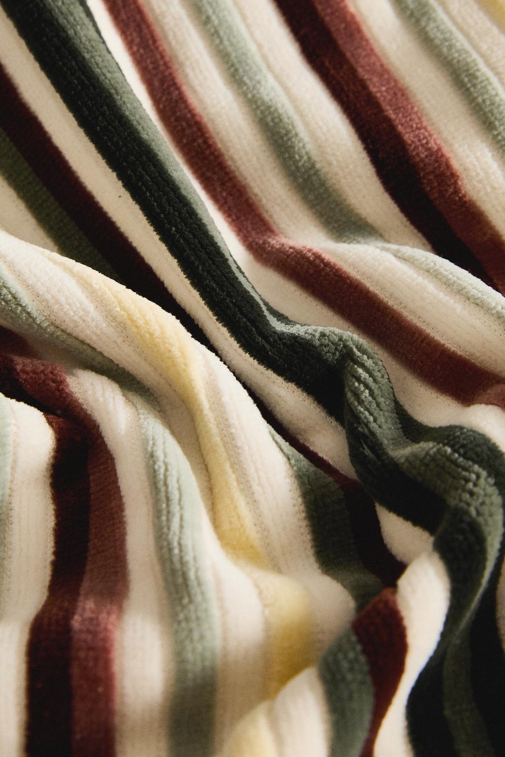 Полосатое велюровое полотенце для ванны