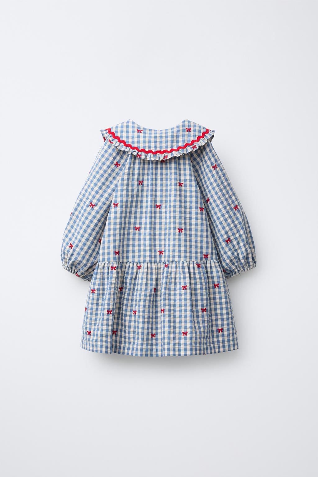 ПЛАТЬЕ В КЛЕТКУ С ВЫШИТЫМИ БАНТАМИ