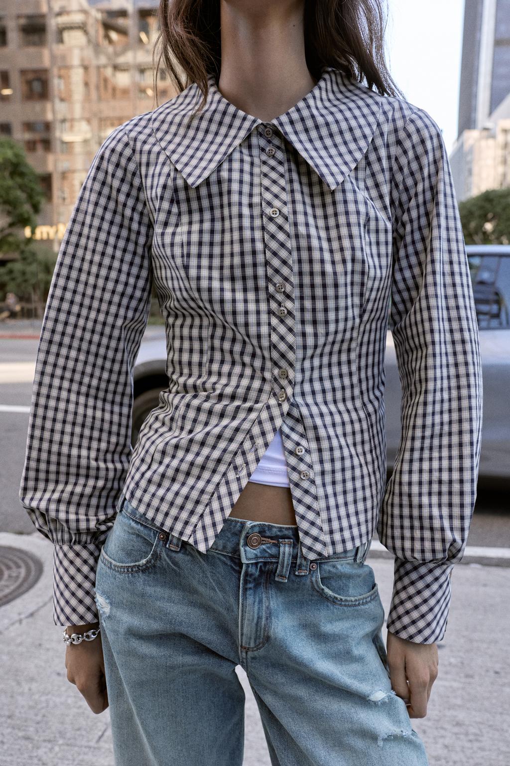 РУБАШКА В КЛЕТКУ С КРУГЛЫМ ВОРОТНИКОМ