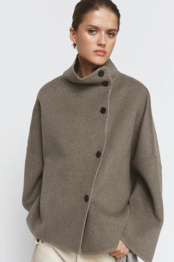 КУРТКА ИЗ СМЕСОВОЙ ШЕРСТИ С КОНТРАСТНОЙ СТРОЧКОЙ — ZW COLLECTION