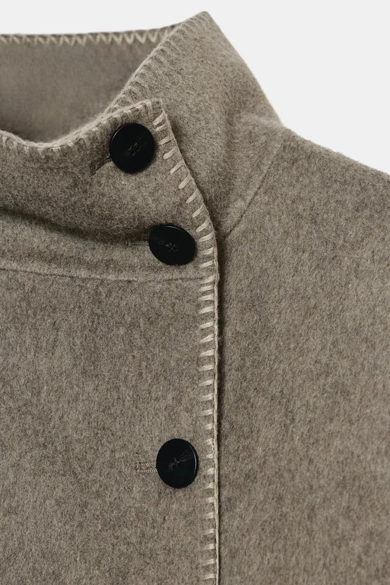 КУРТКА ИЗ СМЕСОВОЙ ШЕРСТИ С КОНТРАСТНОЙ СТРОЧКОЙ — ZW COLLECTION
