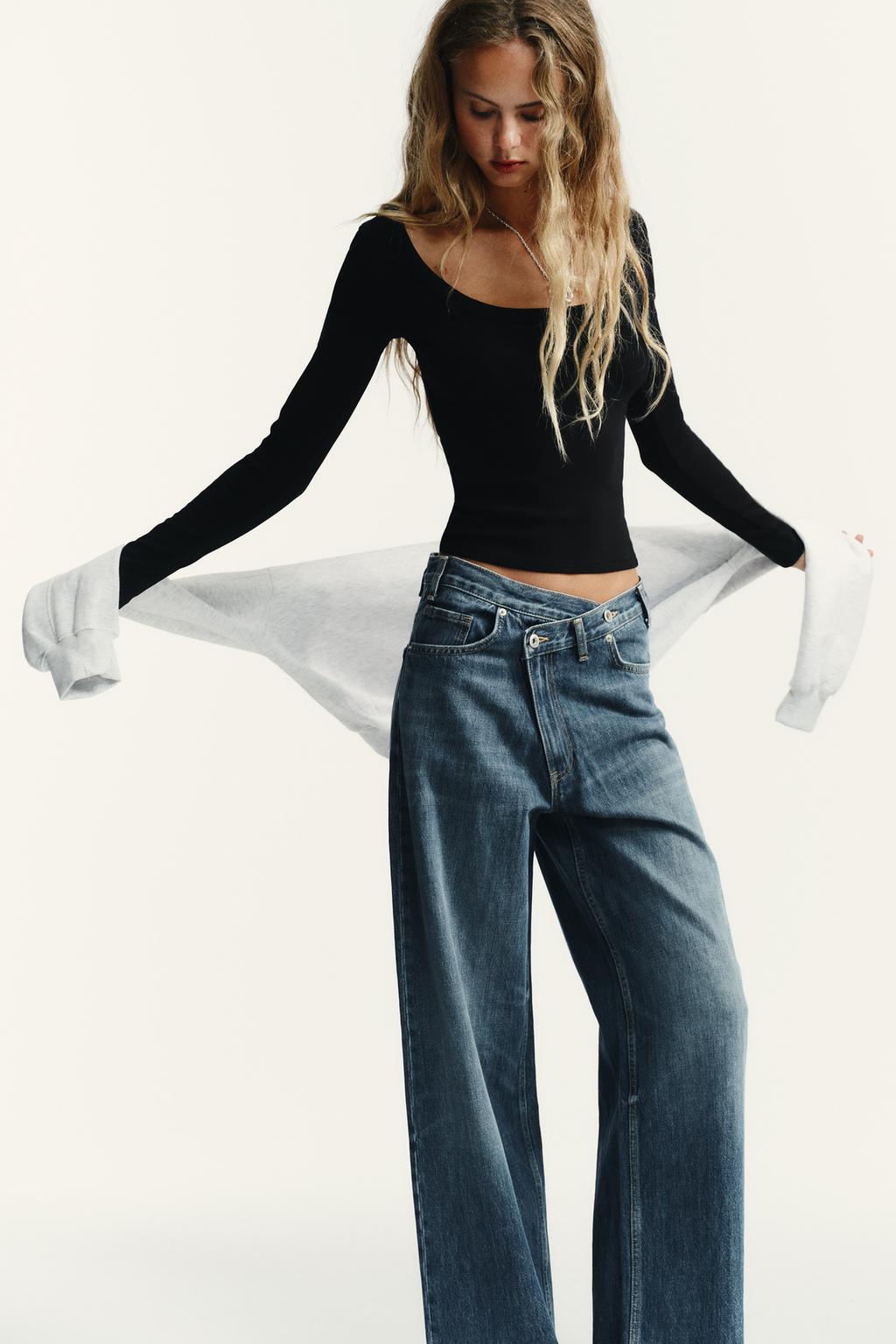 ДЖИНСЫ TRF WIDE LEG С ПЕРЕКРЕСТНЫМ ПОЯСОМ И ВЫСОКОЙ ПОСАДКОЙ