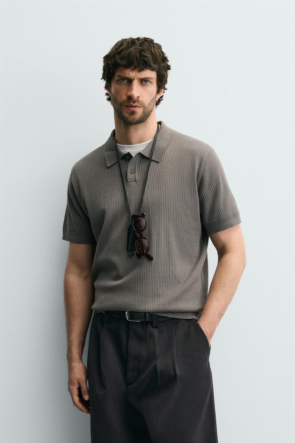 Поло из ребристого трикотажа