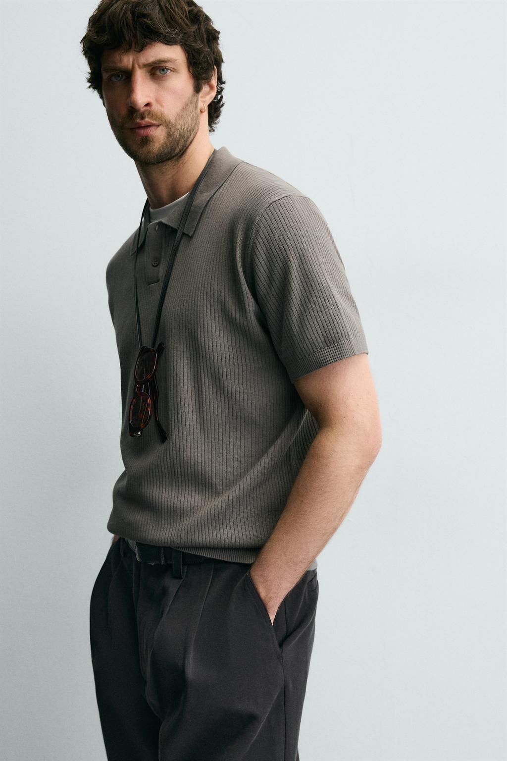 Поло из ребристого трикотажа