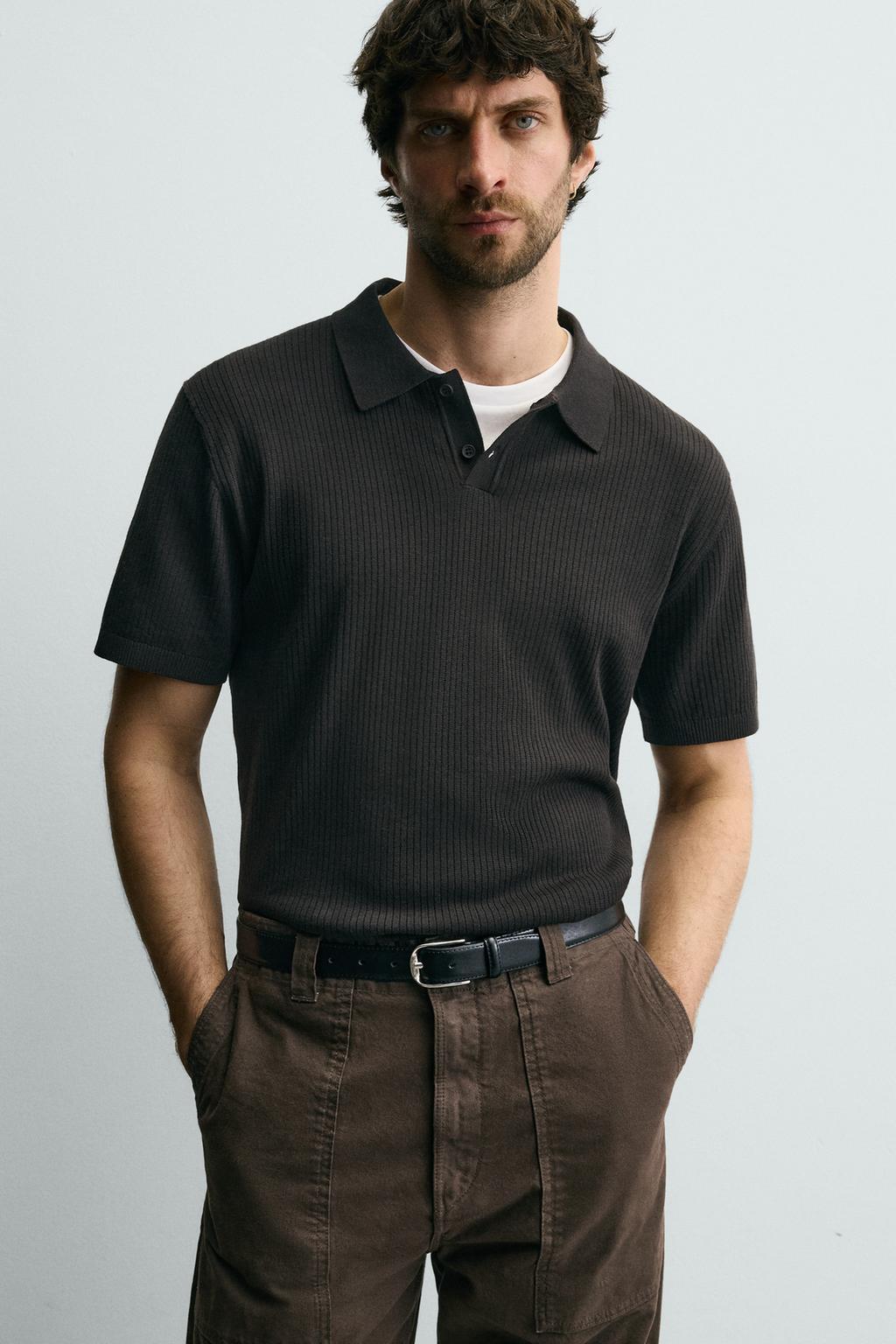 Поло из ребристого трикотажа