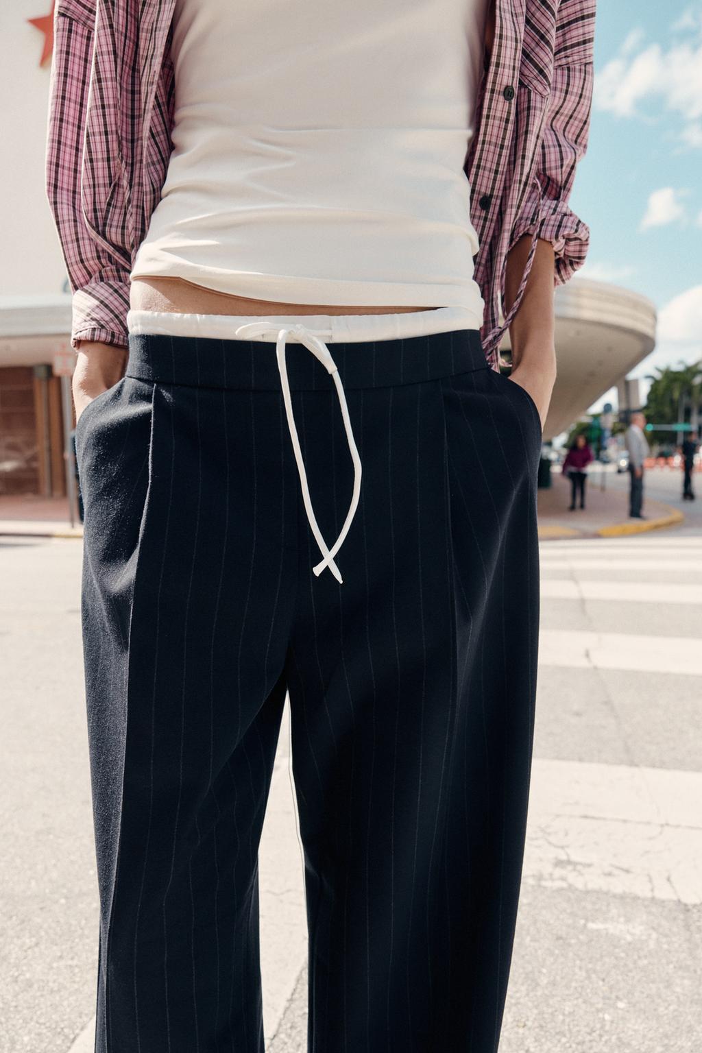 БРЮКИ С ШИРОКИМИ ШТАНИНАМИ И ДВОЙНЫМ ПОЯСОМ