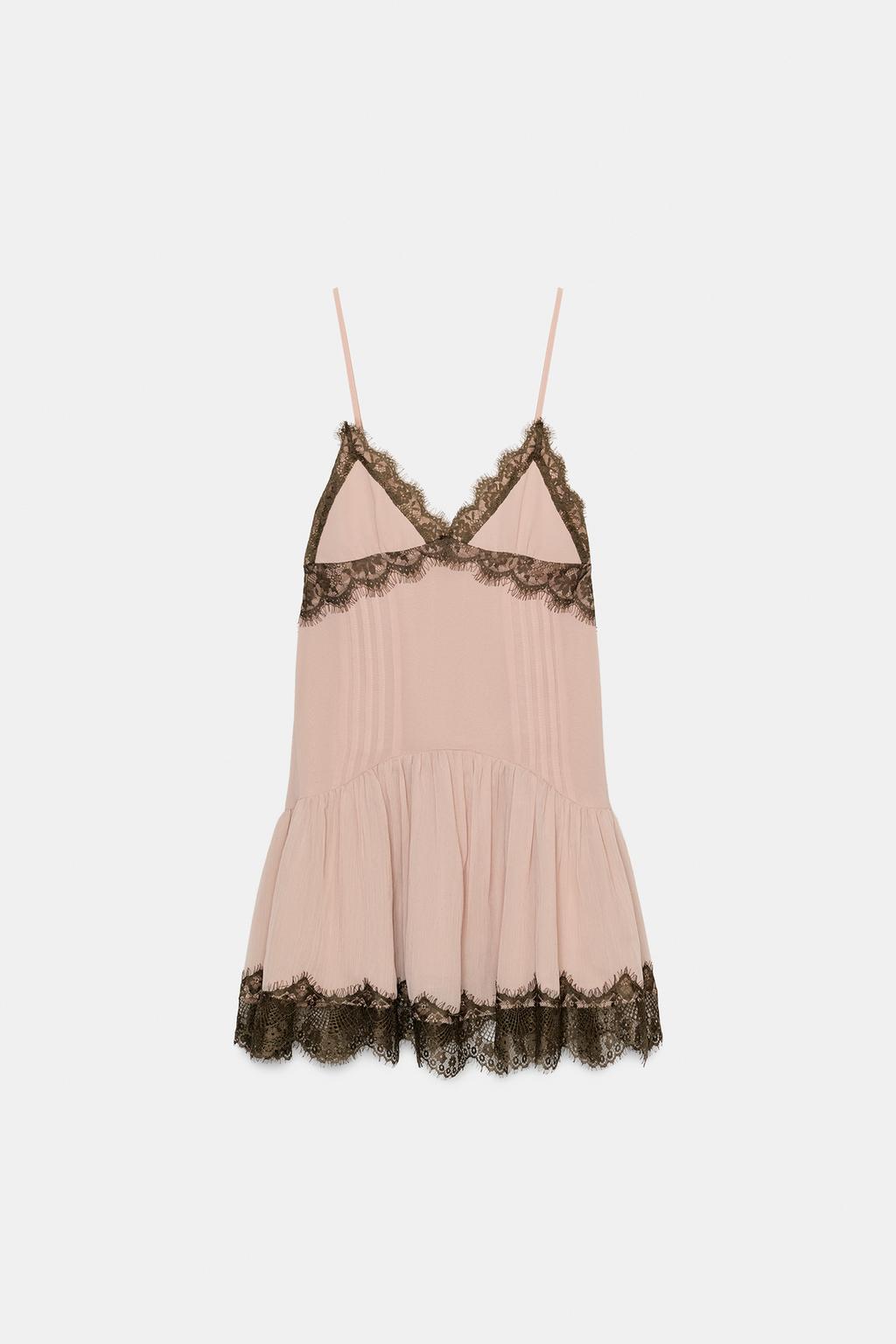 КОРОТКОЕ КОМБИНИРОВАННОЕ ПЛАТЬЕ С КРУЖЕВОМ